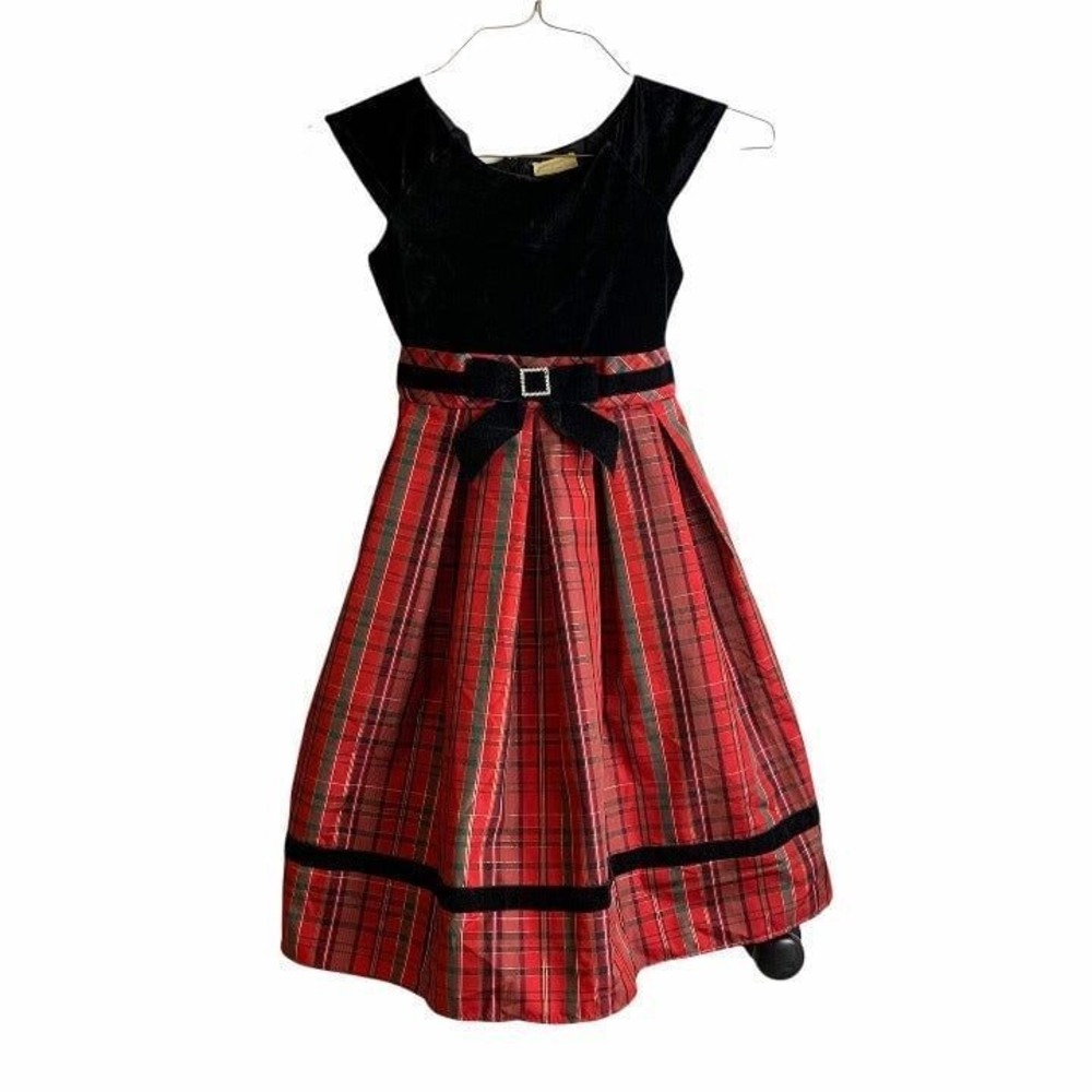 Sweetheart Rose for Dollie and Me Size 10 Christmas Dress Red Plaid Black Velvet